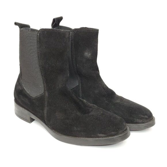 Emanuele Crasto Suede Chelsea Boot 39 US 8 Black Mid Calf Block Heel Italy - Picture 1 of 8